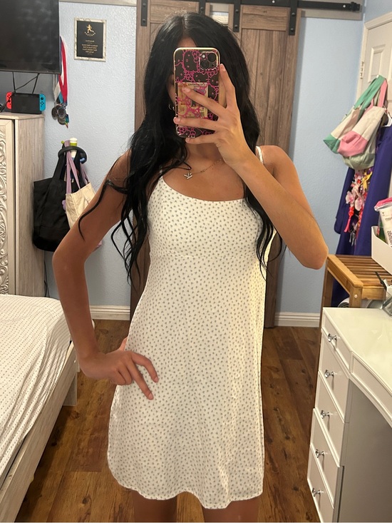 Brandy Melville Dresses & Skirts - Brandy Melville Cream Mini Dress with Tiny Blue Floral Pattern